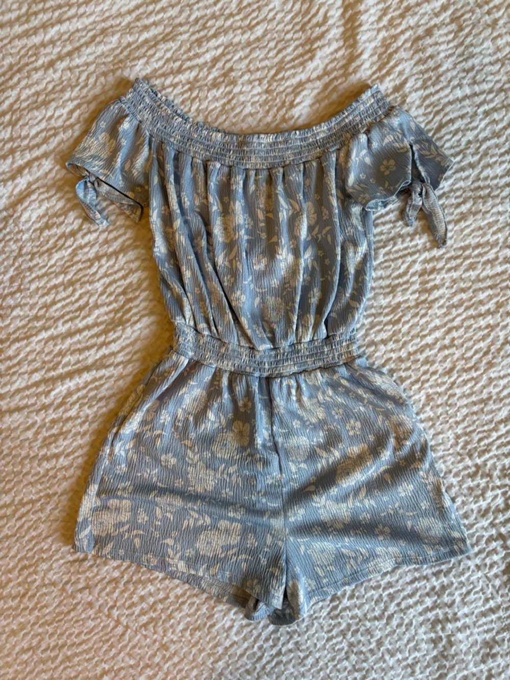 J for Justify Light Blue Floral Off-Shoulder Romper